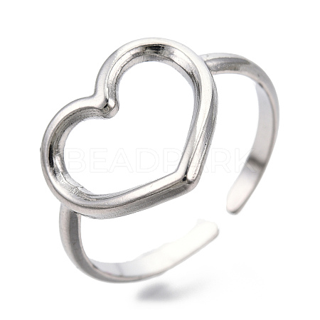 Non-Tarnish 304 Stainless Steel Hollow Heart Cuff Rings LS-RJEW-N038-122P-1