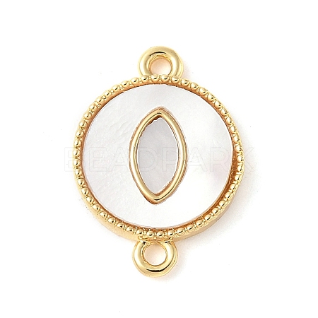 Brass Pave Natural White Shell Connector Charms KK-S522-03C-G-1