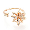 Flower Brass Micro Pave Clear Cubic Zirconia Cuff Ring Settings KK-T076-68G-2