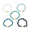 5Pcs 5 Styles Natural Quartz Crystal & Lapis Lazuli & Apatite & Aquamarine & Synthetic Turquoise Chip Beaded Stretch Bracelet Sets BJEW-JB10840-4