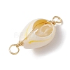 Natural Cowrie Shell Copper Wire Wrapped Shell Shape Connector Charms PALLOY-JF02939-03-4