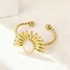 Flower 304 Stainless Steel Enamel Open Cuff Rings for Women RJEW-G338-15G-01-1