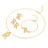 Letter Crown Alloy Rhinestone Pendant Necklaces & Stud Earring & Rings & Bracelet Sets for Women FS-WG4B6BC-01-3