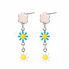 Enamel Flower Long Dangle Stud Earrings EJEW-N049-04A-1