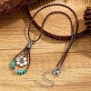 Bohemian Alloy Resin Floral Teardrop Pendant Waxed Leather Cord Necklaces for Women WG78C8D-01-3
