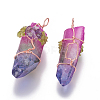 Electroplate Natural Quartz Crystal Big Wire Wrapped Pendants G-L520-A02-RG-2