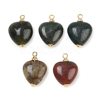 Natural Indian Agate Heart Charms KK-B157-38B-G-1