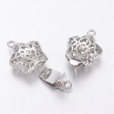 Platinum Plated Filigree Star Brass Box Clasps X-KK-F0182-P-NF-1