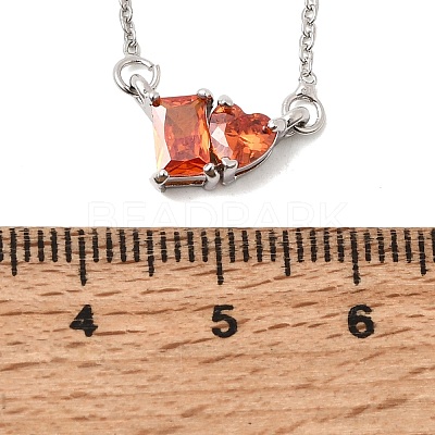 Brass Pave Cubic Zirconia Rectangle and Heart Pendant Cable Chain Necklaces KK-CBAB173-04P-11-1