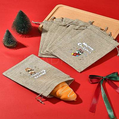 12Pcs 12 Styles Christmas Printed Burlap Packing Pouches Drawstring Bags ABAG-FS0001-03B-1