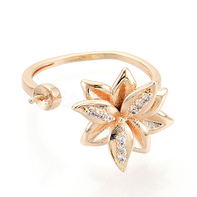 Flower Brass Micro Pave Clear Cubic Zirconia Cuff Ring Settings KK-T076-68G-1