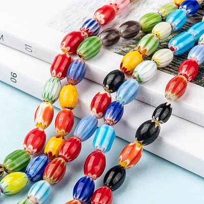 Oval Handmade Millefiori Glass Beads Strands LK-R004-38-1