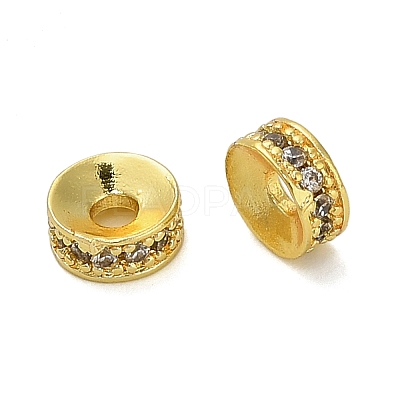 Flat Round Brass Micro Pave Clear Cubic Zirconia Beads KK-A276-08G-1