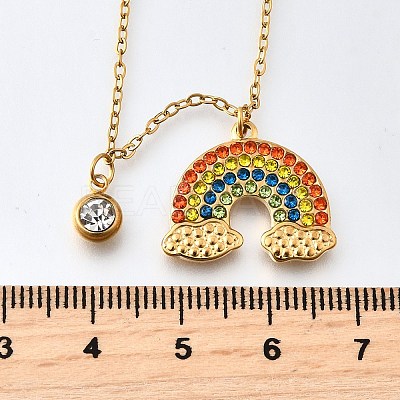 304 Stainless Steel Rhinestone Rainbow Pendant Necklaces for Women NJEW-U043-03G-1