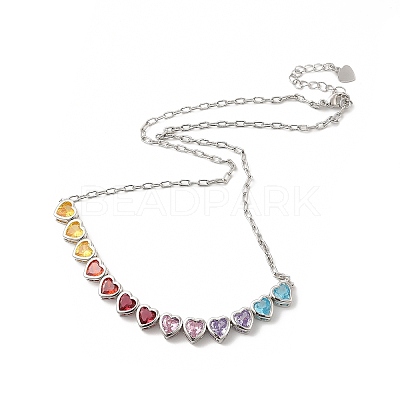 Colorful Cubic Zirconia Heart Pendant Necklace NJEW-E074-03P-1