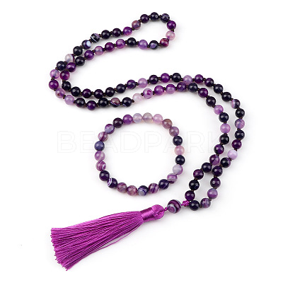 Natural Amethyst Round Beaded Pendant Necklaces & Bracelets Sets FS-WG9D102-22-1