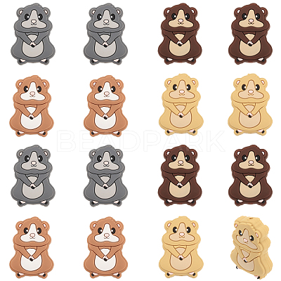 16Pcs 4 Colors Squirrel Food Grade Eco-Friendly Silicone Focal Beads SIL-CA0003-02-1