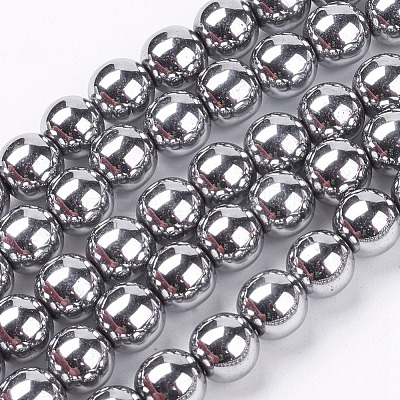 Non-magnetic Synthetic Hematite Beads Strands G-S096-8mm-3-1