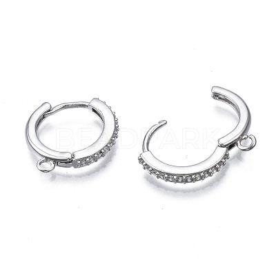 Brass Micro Pave Cubic Zirconia Huggie Hoop Earring Findings KK-T063-013P-NF-1