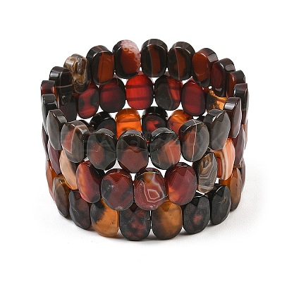 Dyed & Heated Natural Agate Oval Beaded Stretch Bracelet G-E010-01-30-1
