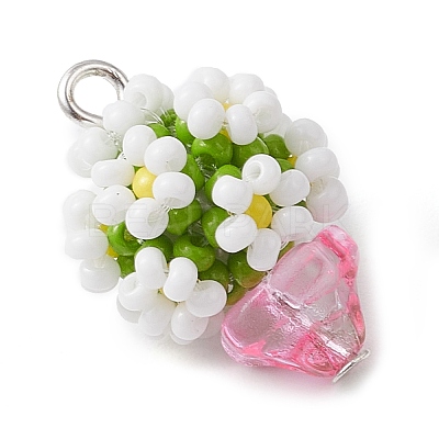 Beaded Flower Potted Charms PALLOY-MZ00446-02-1