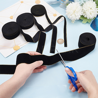 4 Rolls 4 Styles Single Face Velvet Gold Edged Ribbon for Bowknot Making OCOR-PH0002-93-1