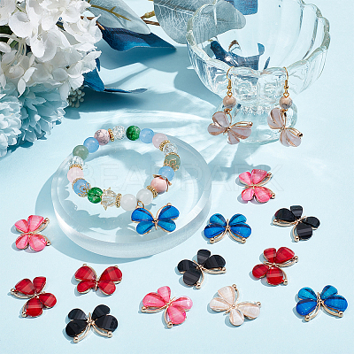 20Pcs 5 Colors Light Gold Plated Alloy Glass Pendants GLAA-SC0002-32-1