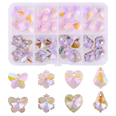32Pcs 8 Style Pointed Back Electroplate Faceted Glass Pendants EGLA-YW0001-40-1