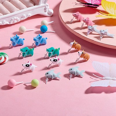 7Pair 7 Style Cute Animal Resin Stud Earrings EJEW-SZ0001-59-1