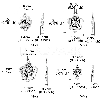 20Pcs 4 Styles Tibetan Style Zinc Alloy Connector Charms FIND-YW0003-08-1