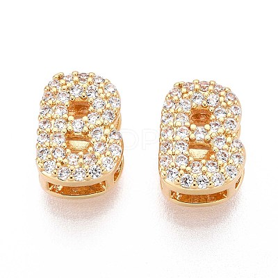 Brass Micro Pave Clear Cubic Zirconia Beads KK-T071-17G-B-1