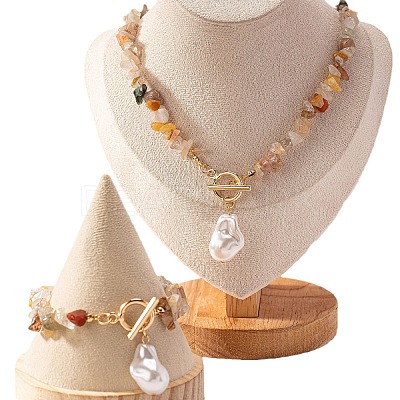 Alloy & Natural Gemstone Chips Beaded Necklaces & Beaded Bracelets Sets FS-WGA97E1-01-1