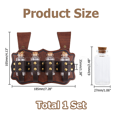 PU Leather Bag with 4Pcs Cork Glass Bottles FIND-WH0366-420A-1