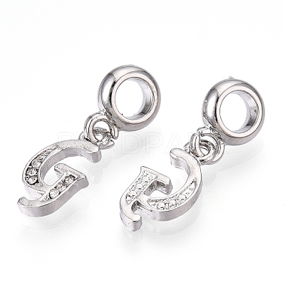 Platinum Rack Plating Alloy Rhinestone European Dangle Charms PALLOY-T048-36P-G-1