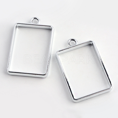 Rack Plating Alloy Rectangle Open Back Bezel Pendants X-PALLOY-S047-28D-FF-1
