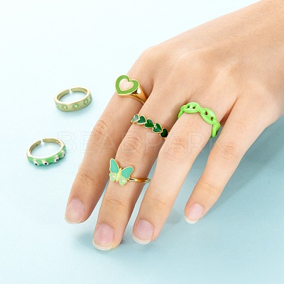 6Pcs 6 Style Spray Painted Brass & Brass Enamel & Micro Pave Cubic Zirconia Cuff Rings RJEW-LS0001-38-1