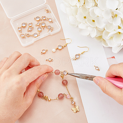 24Pcs 3 Styles Brass Pave Clear Cubic Zirconia Connector Charms KK-FH0006-33-1