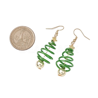 2 Pairs 2 Colors Christmas Tree Electroplated Synthetic Non-magnetic Hematite & Aluminum Wire Dangle Earrings EJEW-JE05908-1