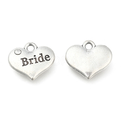 Wedding Theme Antique Silver Tone Tibetan Style Heart with Bride Rhinestone Charms TIBEP-N005-12E-1