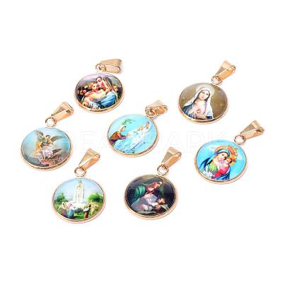Virgin Mary Theme Glass Pendants GLAA-R186-G-1