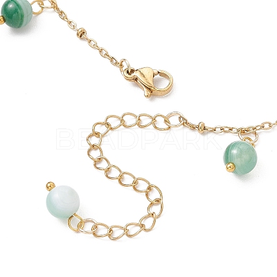 Dyed Natural Banded Agate Round & 304 Stainless Steel Shell Shape Tassel Anklets for Women AJEW-AN00702-01-1