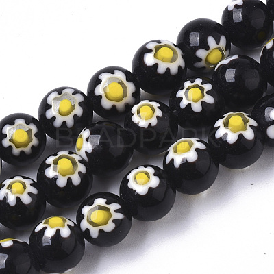Handmade Millefiori Lampwork Beads Strands LAMP-R143-01A-1