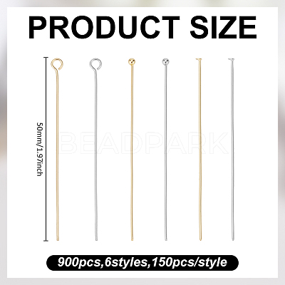 600Pcs 6 Styles 304 Stainless Steel Flat Head & Ball Head & Eye Pins STAS-ME0003-14-1