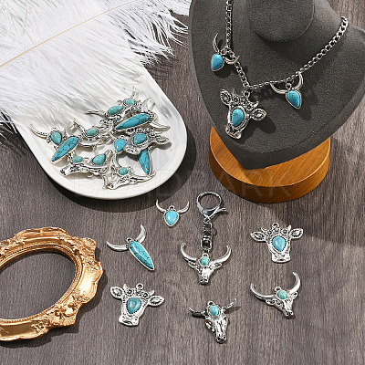 24Pcs 6 Styles Bohemian Synthetic Turquoise Cattle Pendants FIND-SZ0019-83-1