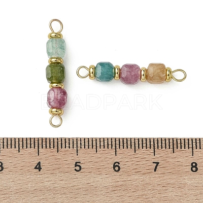 Natural Multicolor Tourmaline Faceted Cube Beaded Connector Charms PALLOY-JF05306-1