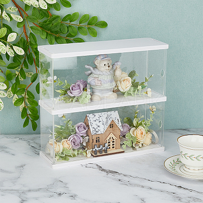 2-Tier Rectangle Transparent Acrylic Minifigures Display Case ODIS-WH0099-08B-1