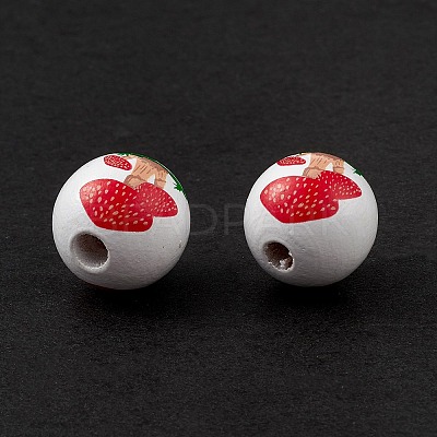 Printed Natural Wood European Beads X-WOOD-C015-05-1