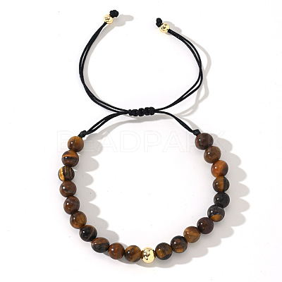 Natural Tiger Eye Round Beads Braided Bead Bracelets ZJ4066-1-1