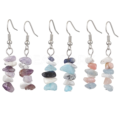 Natural Aquamarine & Pink Opal & White Jade & Sodalite & Amethyst & Purple Turquoise Dangle Earrings EJEW-JE06127-1