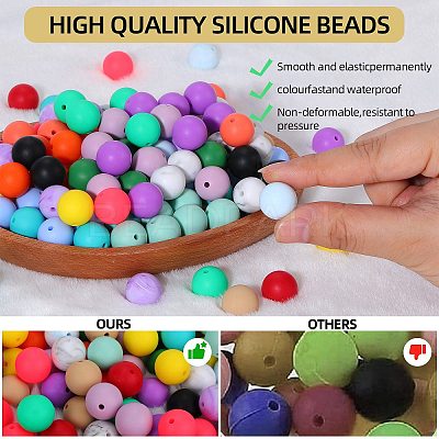 80Pcs Round Silicone Focal Beads SIL-SZ0001-24-34-1